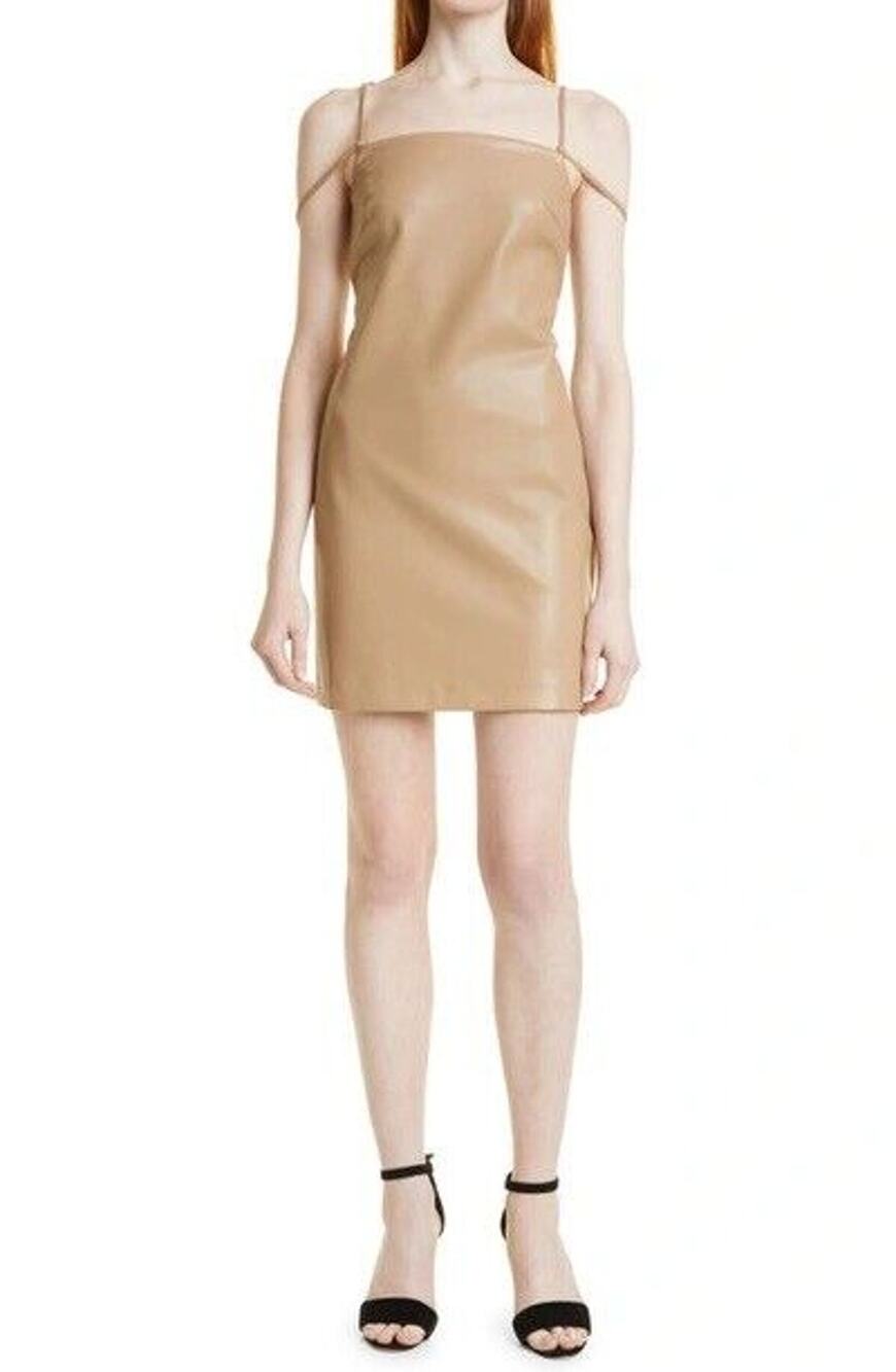 Jonathan Simkhai Jeslyn Faux Leather Double Strap Dress In Sparrow NWT Revolve 6
